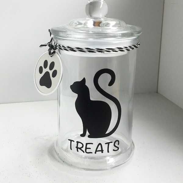 Personalized Cat Treat Jar - Cat Treat Container - Cat Silhouette Canister