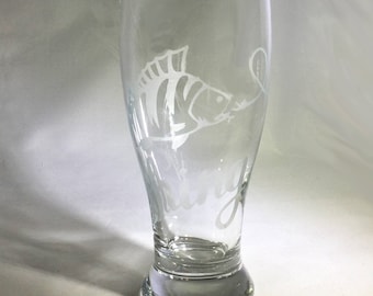 Etched Fishing Pilsner Beer Glass