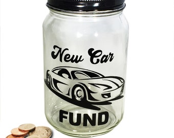 Personalized Mason Jar New Car Fund Bank - New Car Fund Savings Bank - New Car Money Jar - New Sport Car Savings Jar - Glass Coin Bank