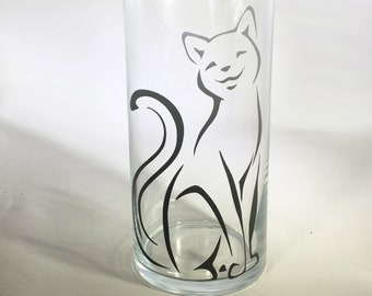 Glass Cylinder Vase - Cat Cylinder Glass Vase - Mother's Day Gift - Birthday Gift - Housewarming Gift