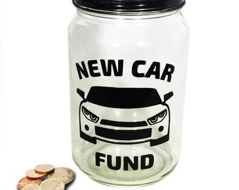 Personalized Mason Jar New Car Fund Bank - New Car Fund Savings Bank - New Car Money Jar - New Car Savings Jar - Glass Coin Bank
