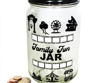 Personalized Mason Jar Family Fund Bank - Family Fund Savings Bank - Family Fun Money Jar - Family FunSavings Jar - Glass Coin Bank