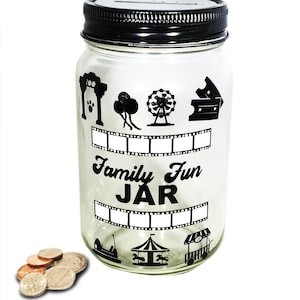 Personalized Mason Jar Family Fund Bank - Family Fund Savings Bank - Family Fun Money Jar - Family FunSavings Jar - Glass Coin Bank