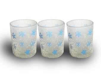 Snowflake Frosted Glass Votive Candle Holders - Set of 3