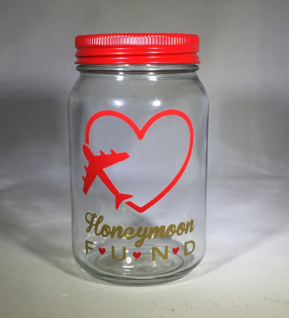 Personalized Honeymoon Fund Jar – Glass Coin Bank, Wedding Gift