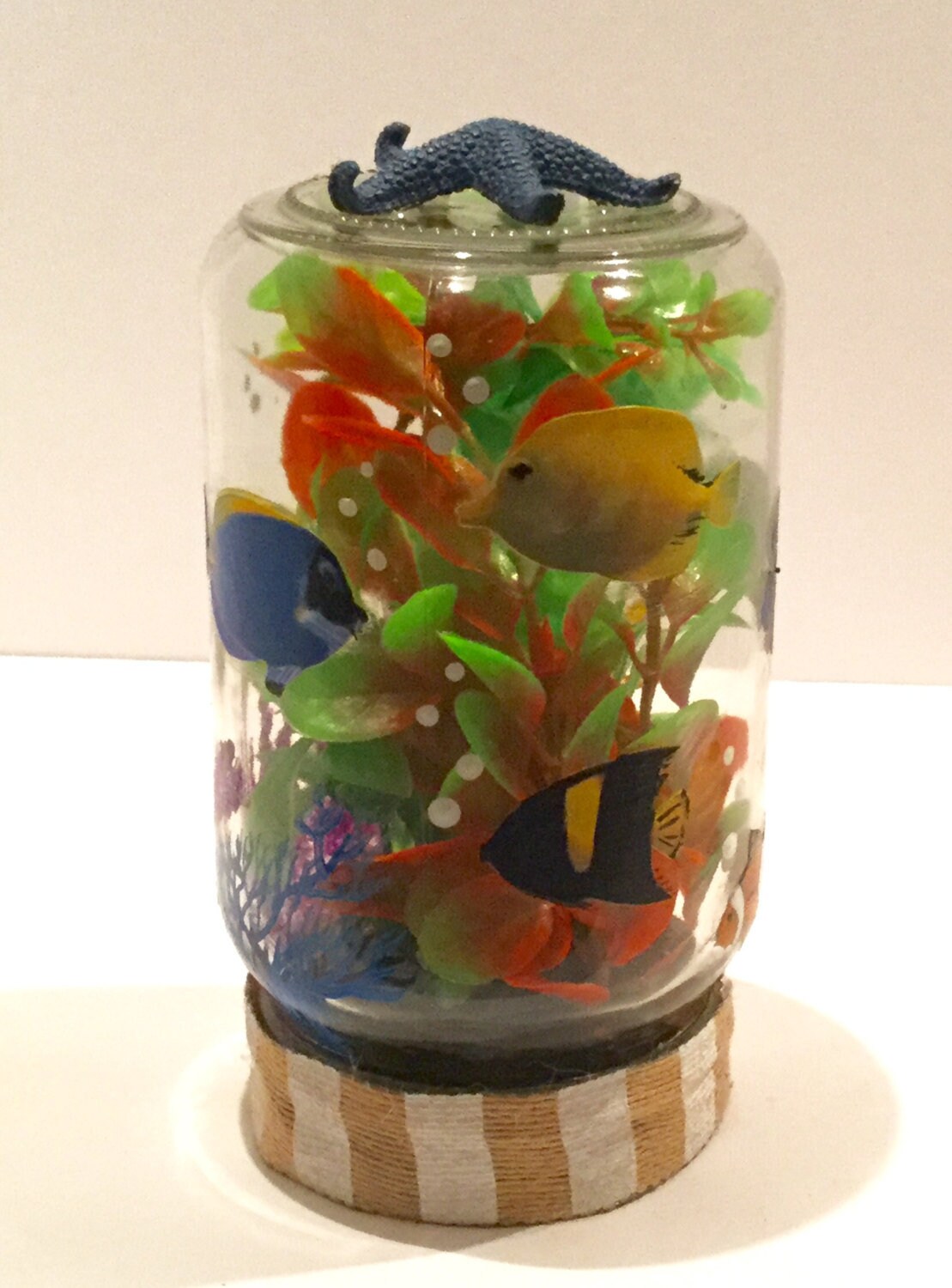 Waterless Snow Globe - Mason Jar Underwater Scene - Salt Water Fish