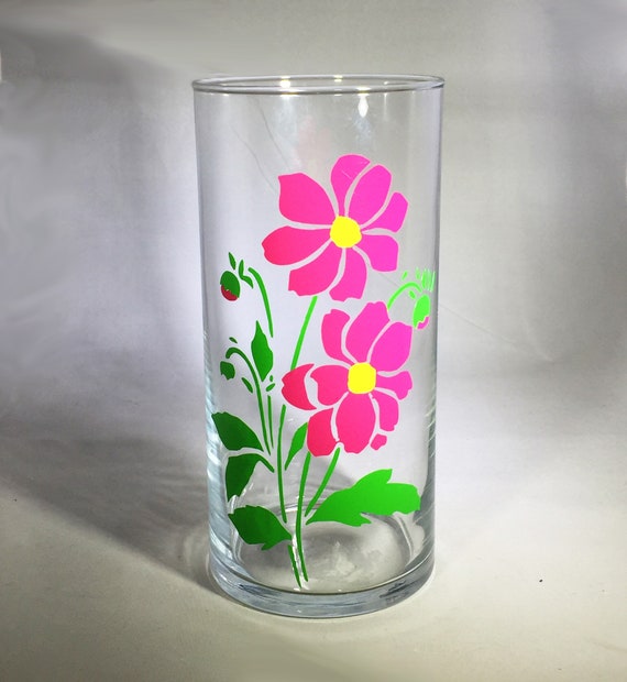 Flower Design Glass Cylinder Vase - Modern Home Decor