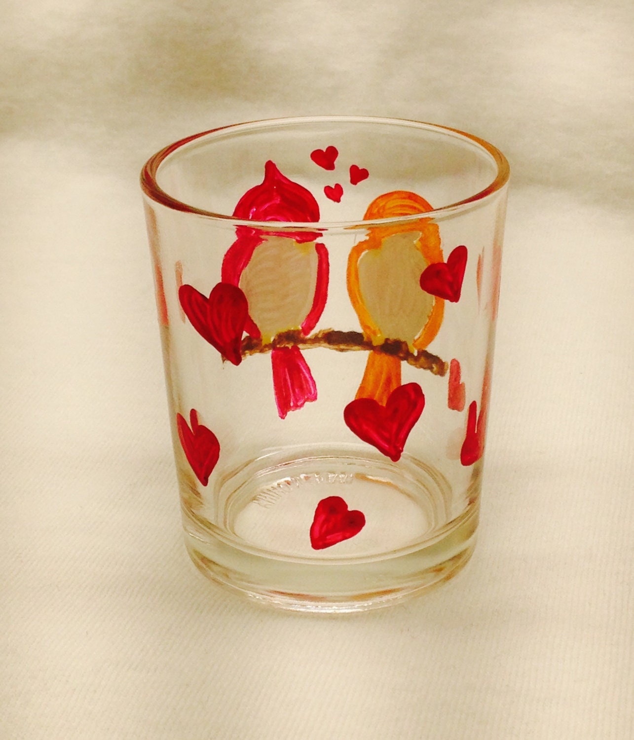 Hand Painted Votive Candle Holder Love Birds Glass Votive Holder