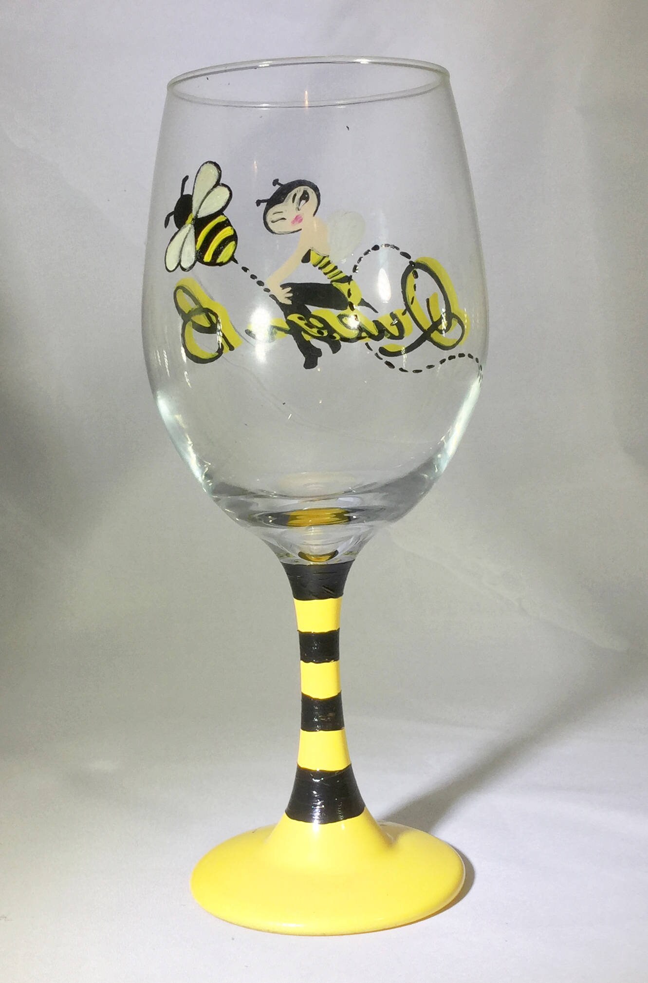 Hand Painted Wine Glass Queen B Wine Glass