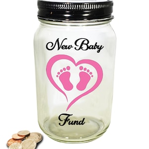 Personalisierter Fußabdruck Neuer Baby-Fonds - Neue Baby-Bank - Baby-Dusche-Geschenk - Geldglas - Einmachglas-Fonds - Glas-Sparkasse