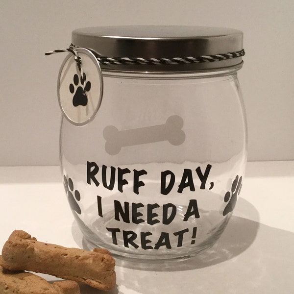 Gepersonaliseerde Dog Treat Jar - Dog Treat Container - Dog Biscuit Jar - "Ruff Day, I Need A Treat!" Hondentraktatiebus