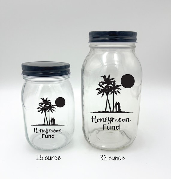 Personalized Honeymoon Fund Jar – Glass Coin Bank, Wedding Gift