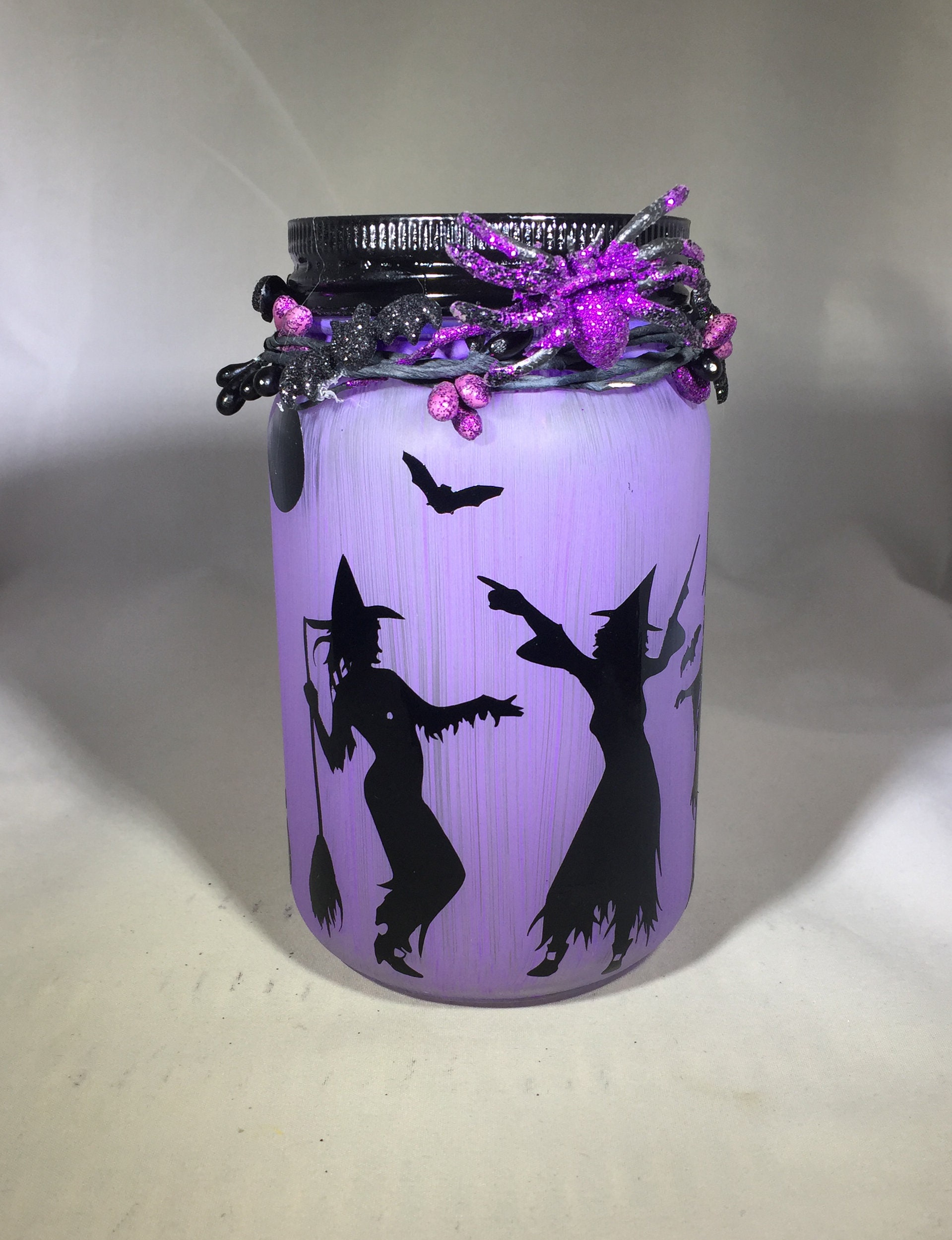 Halloween Witches Mason Jar Lantern Halloween Luminaire Flameless
