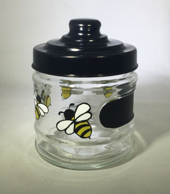 Personalized Glass Storage Jar: Hand Painted Bees