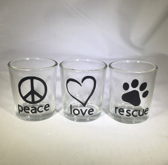 Peace Love Rescue Votive Candle Holders - Set of 3