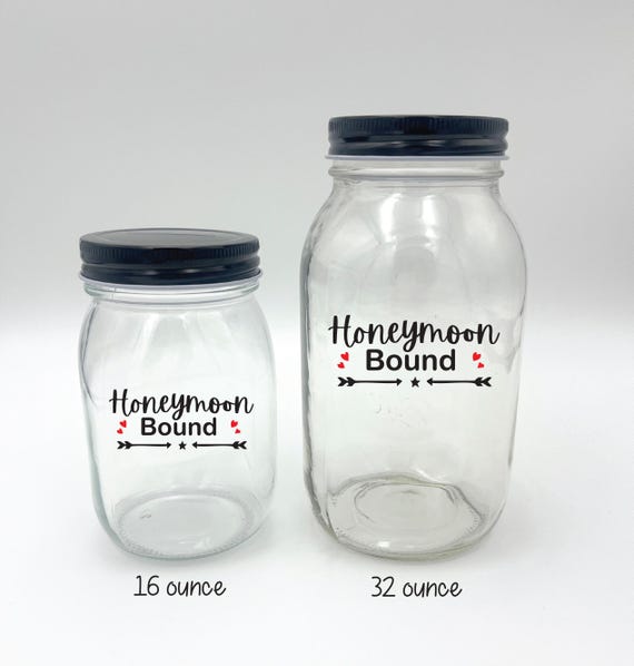 Personalized Honeymoon Bound Jar – Glass Coin Bank, Wedding Gift