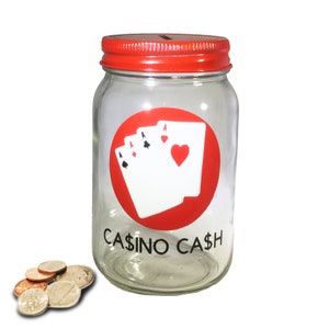 Personalized Casino Cash Jar - Casino Money Bank - Poker Money Jar - Mason Jar Fund - Glass Coin Bank