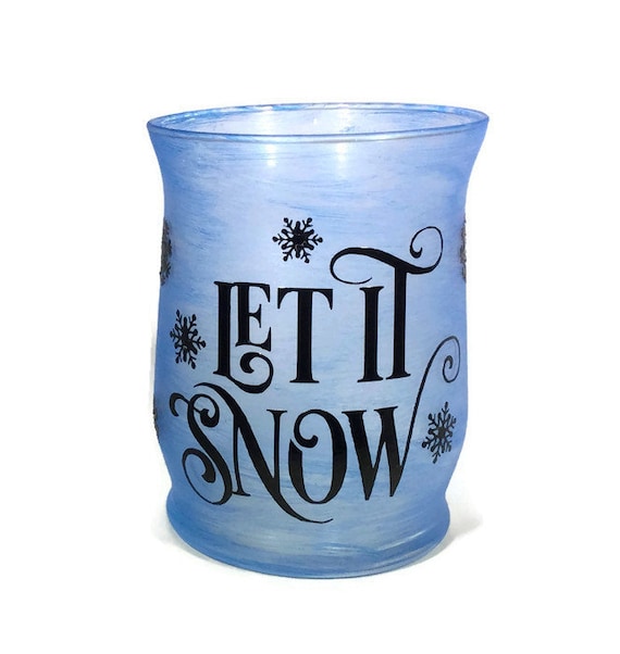 Let It Snow Blue Frosted Glass Candle Holder