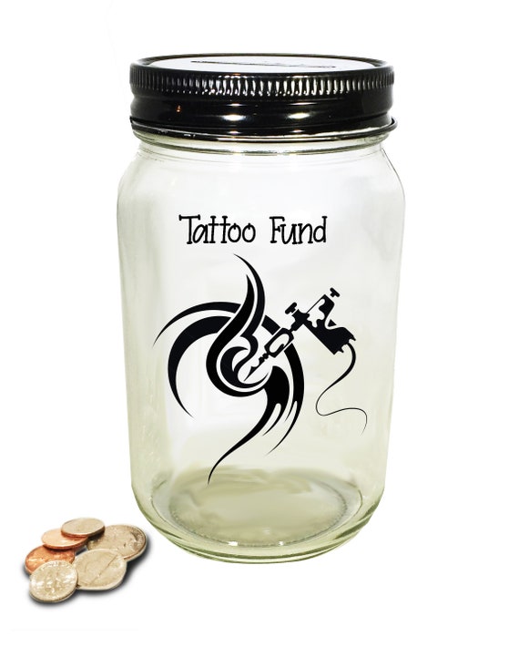 Personalized Tattoo Fund Mason Jar Bank: Glass Coin Savings Jar