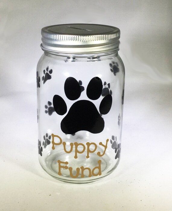 Personalized Mason Jar Puppy Fund Bank - Puppy Savings Bank - Puppy Money Jar - Puppy Savings Jar - Glass Coin Bank