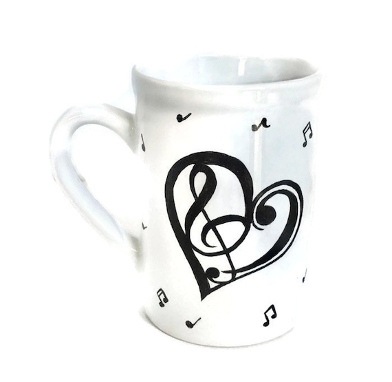Hand Painted Musical Notes Coffee Mug - Music Lover Gift