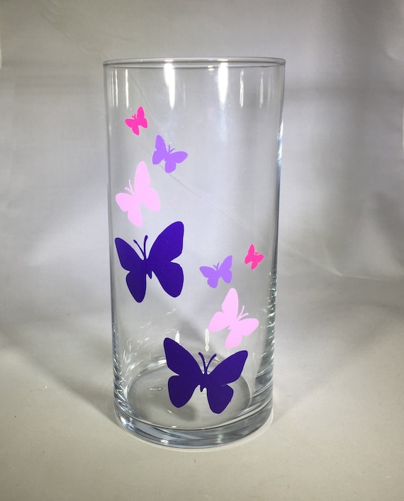Butterfly Cylinder Vase – 7.25 Inch Decorative Glass Vase