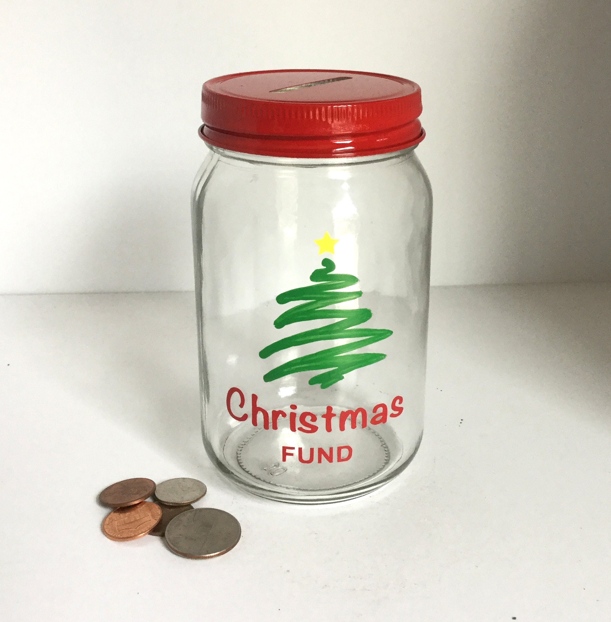 Personalized Hand Painted Mason Jar Christmas Fund Bank Christmas