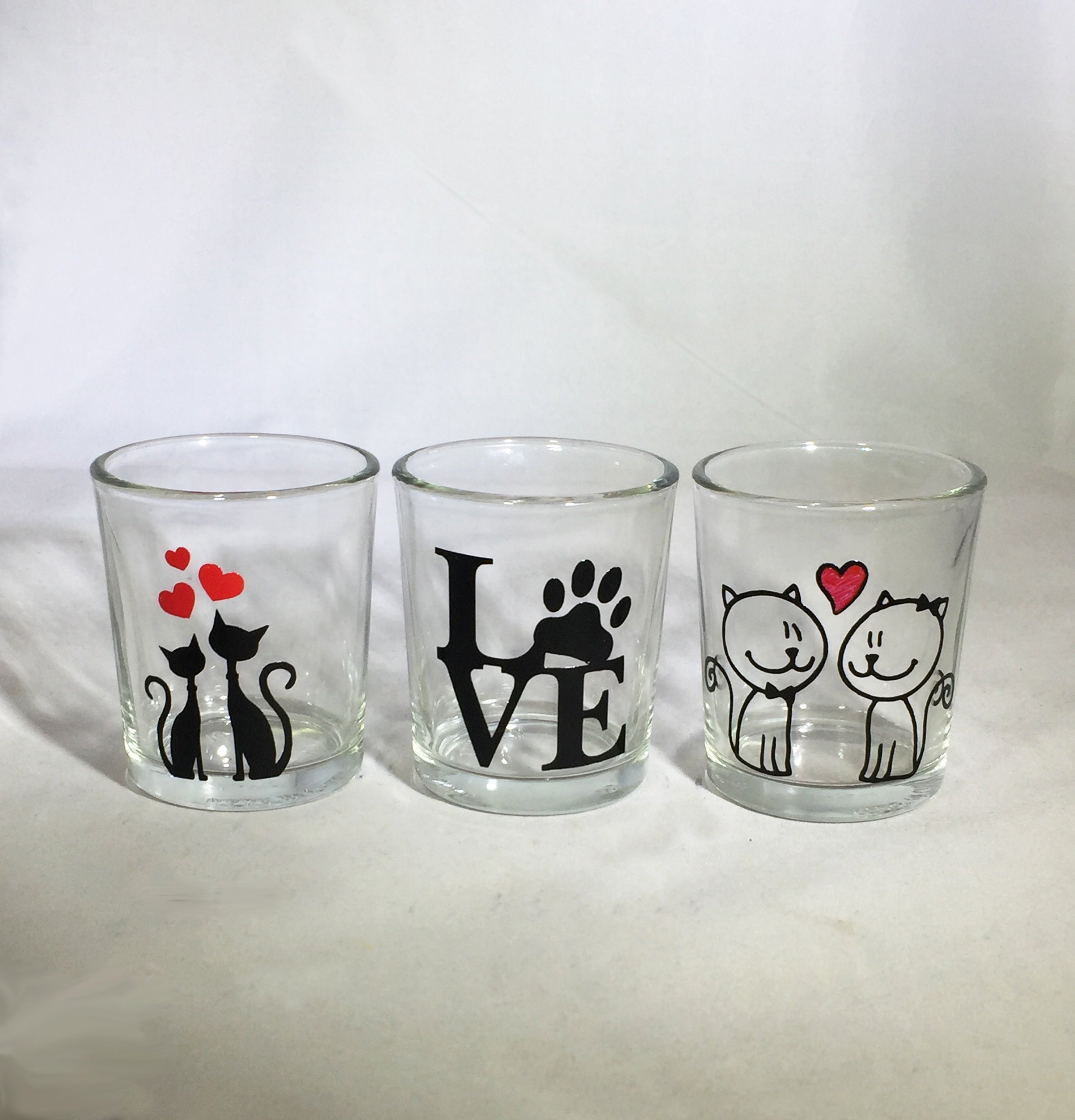 Set of 3 Valentine Votive Candle Holders Clear or Frosted Glass