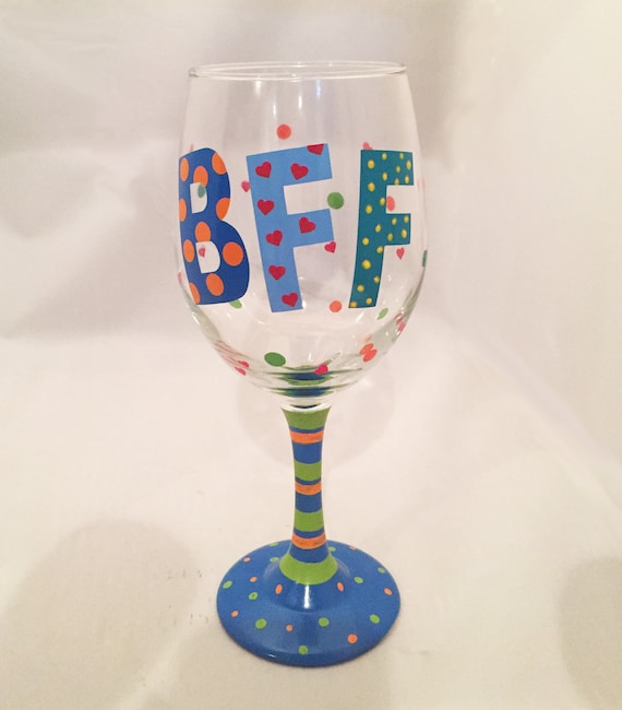 Personalized BFF Wine Glass – Hand Painted Friend Gift