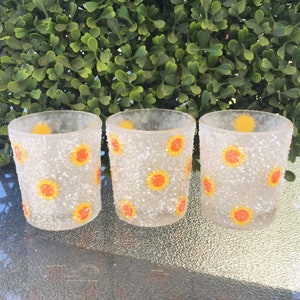 Set of 3 Sun Votive Candle Holders - Summer Frosted Glass Candle Holders