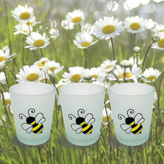 Honey Bee Glass Votive Candle Holders - Set of 3