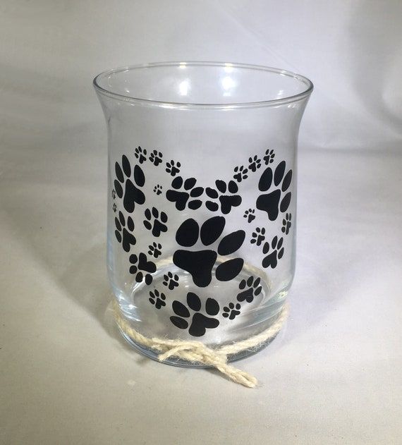 Paw Print Heart Glass Candle Holder - Animal Lover Gift