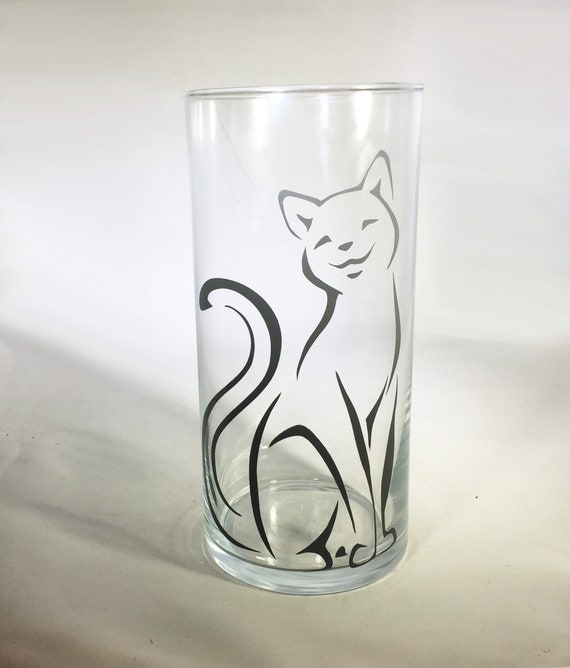 Cat Design Cylinder Vase - Modern Glass Vase