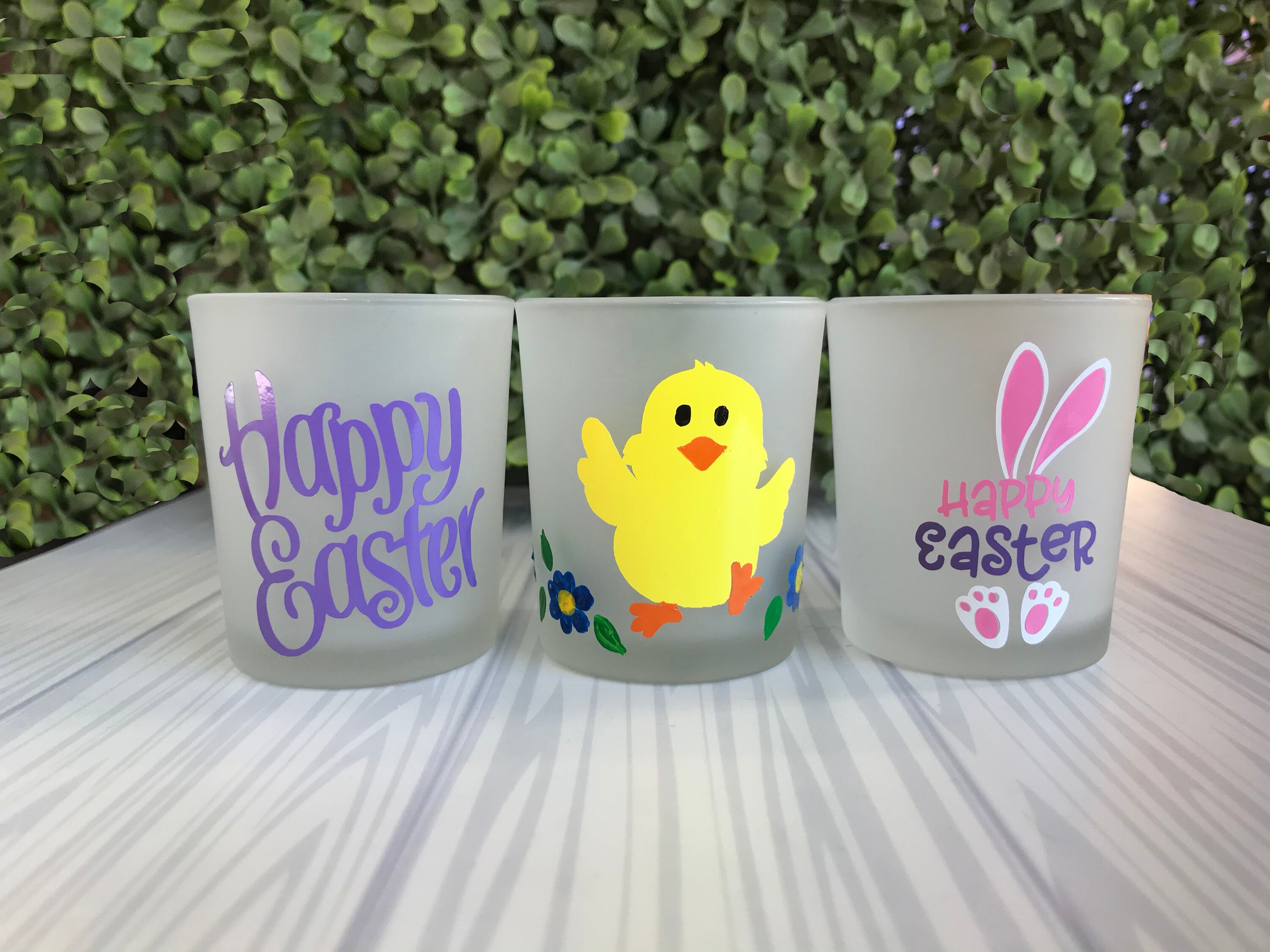 Set of 3 Easter Votive Candle Holders Easter Frosted Glass Candle