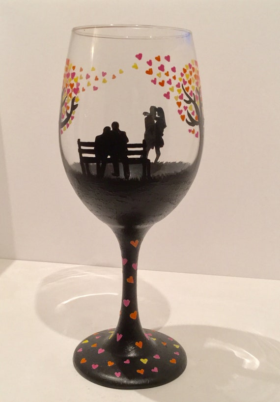 Hand Painted Couple Wine Glass - Anniversary Gift
