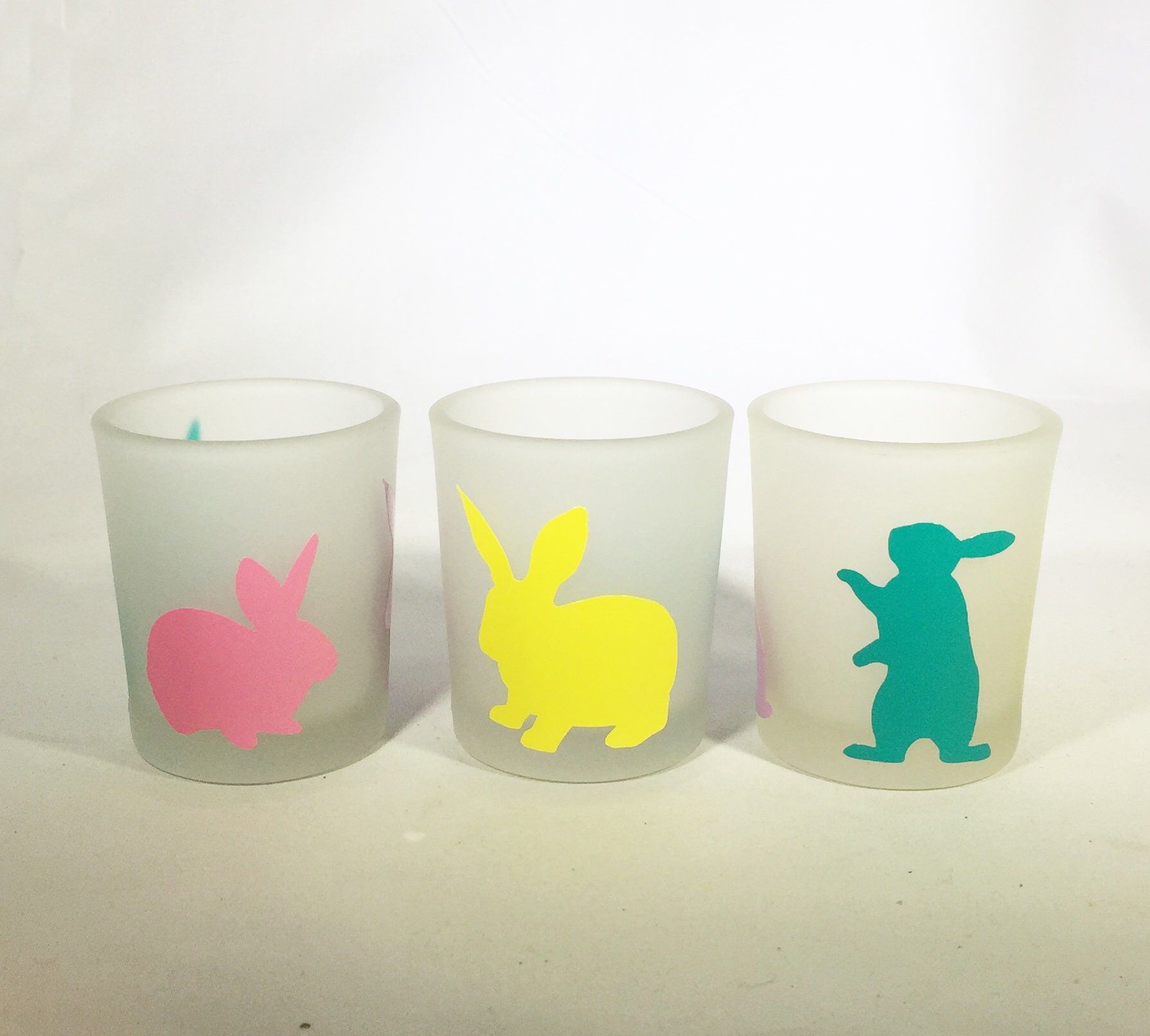 Set of 3 Easter Votive Candle Holders Easter Frosted Glass Candle