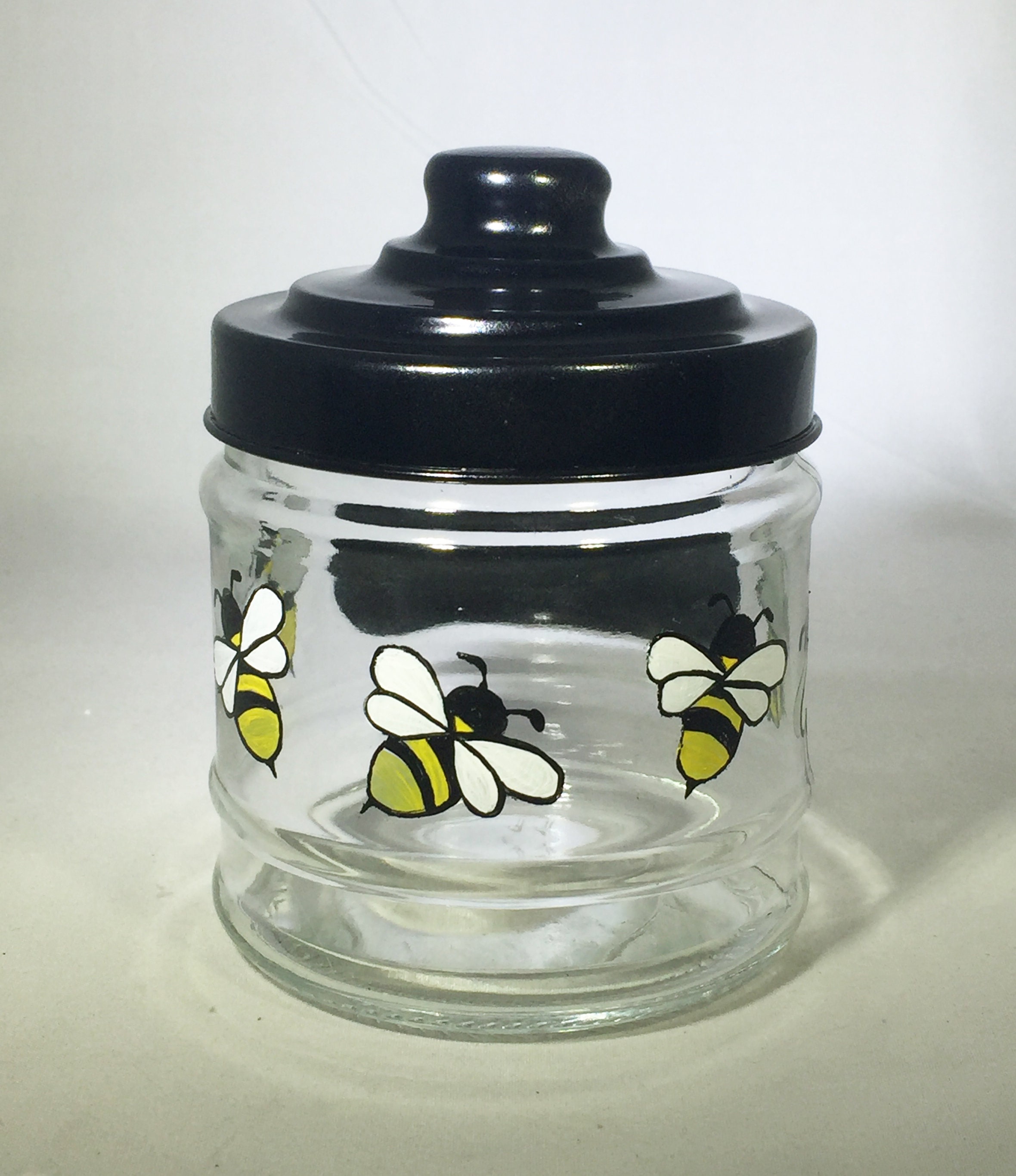 Personalized Glass Jar Glass Storage Jar with Hand Painted Bees