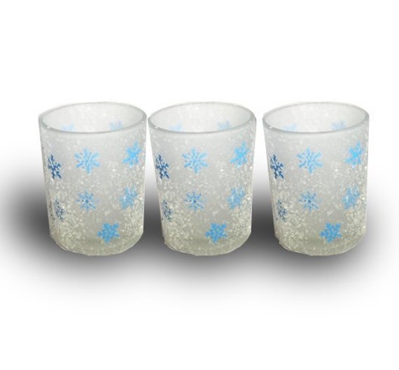 Snowflake Frosted Glass Votive Candle Holders - Set of 3