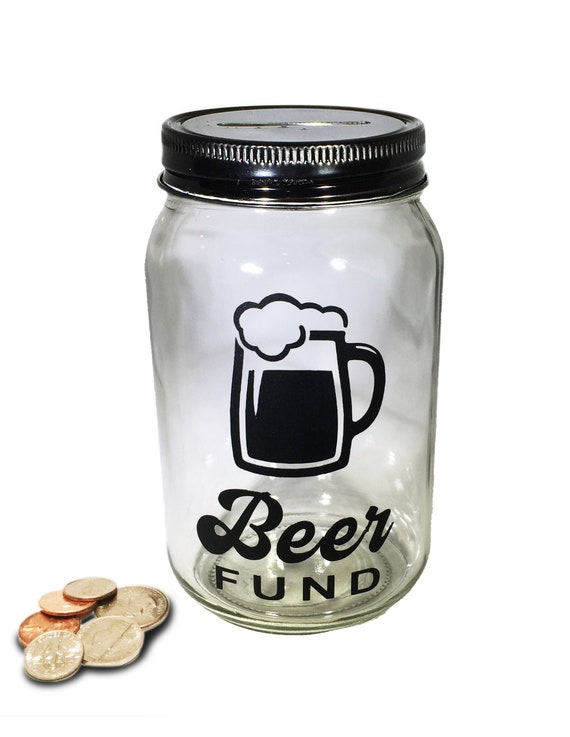 Personalized Beer Fund Mason Jar Bank: Glass Coin Bank