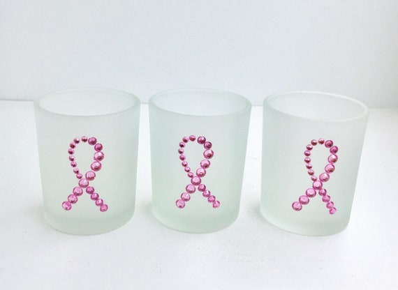 Rhinestone Pink Ribbon Votive Candle Holders - Set of 3