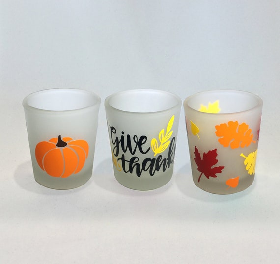 Thanksgiving Votive Candle Holders: Frosted Glass Set of 3