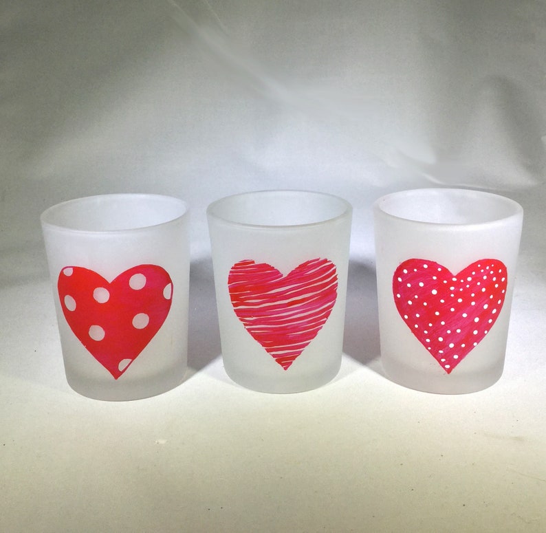 Set of 3 Valentine Glass Votive Candle Holders Hand Painted Etsy