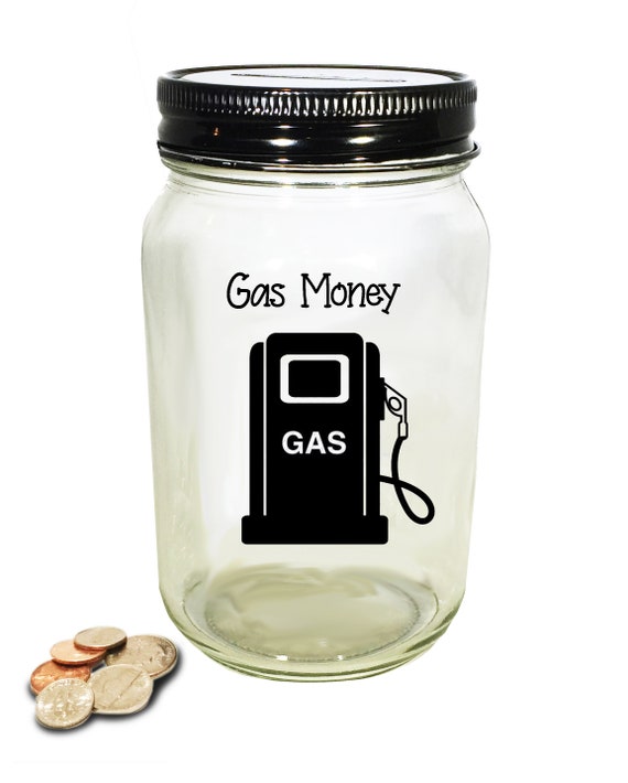 Personalized Mason Jar "Gas Money" Bank - Gas Money Savings Bank - Gas Money Jar - Gas Money Savings Jar - Glass Coin Bank