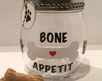 Personalized Dog Treat Jar - Dog Treat Container - Dog Biscuit Jar - &quot;Bone Appetit&quot; Dog Treat Canister