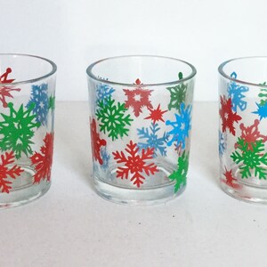 Snowflake Votive Candle Holders - Set of 3 Colorful Snowflake Glass Candle Holders
