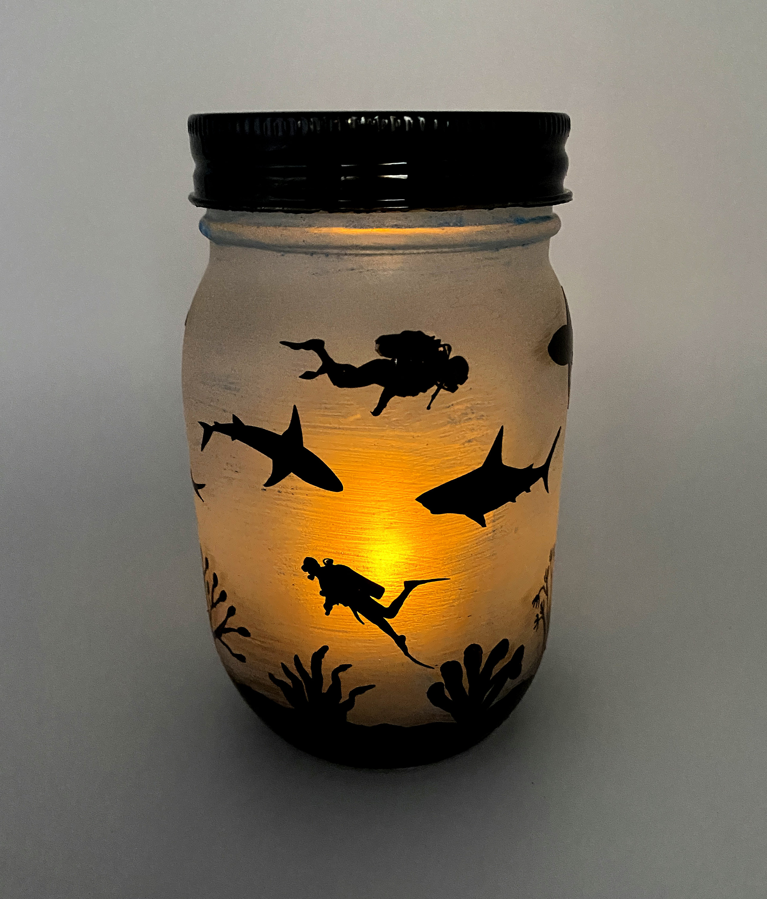 Shark Mason Jar Lantern Shark Undersea Luminaire Flameless Votive