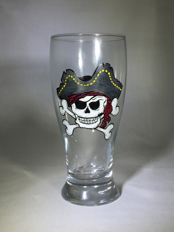 Personalized Hand Painted Pirate Pilsner Beer Glass