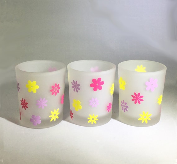 Frosted Spring Flowers Votive Candle Holders - Set of 3