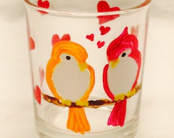Hand Painted Love Birds Votive Candle Holder – Anniversary Gift