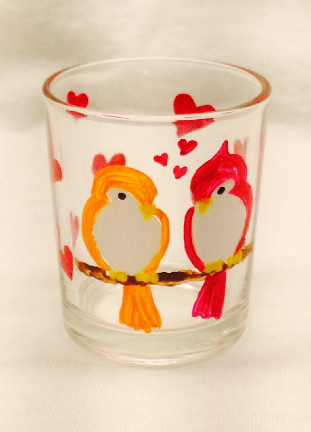 Hand Painted Votive Candle Holder Love Birds Glass Votive Holder